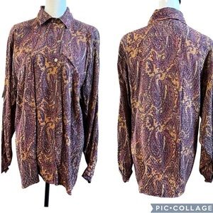 Vintage Escada Silk Blouse Margaretha Ley Top Paisley Print Size 38 Button Front